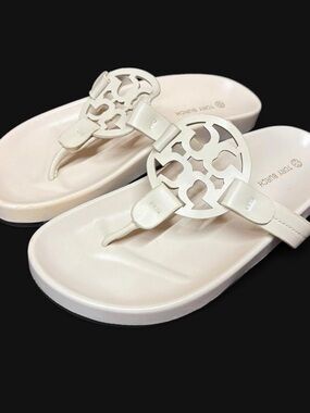 Tory Burch Pale Ivory Miller Logo Thong Sandals
